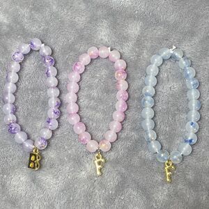 3pack Bff Beaded Bracelets Pink Blue Purple Glass Stretchy Gift‎ Handmade